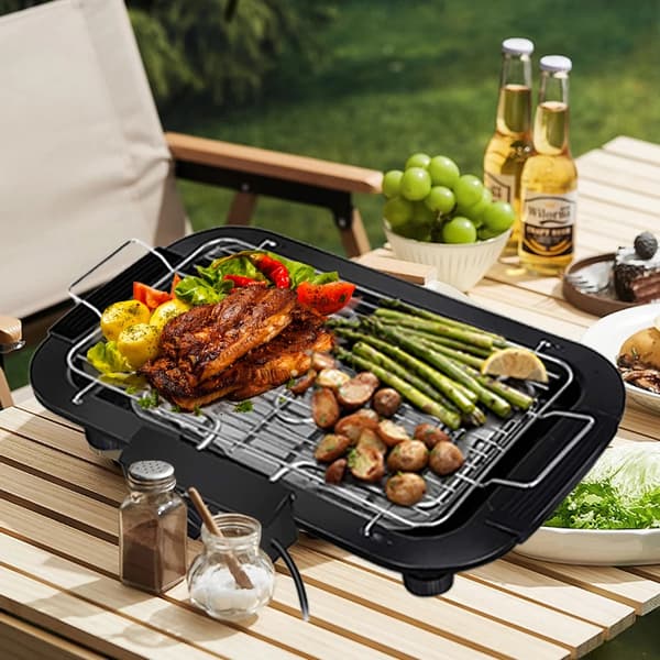 Elektrisk Grill, 304 Rustfrit Stål, 6 Temperaturindstillinger,EU, sort