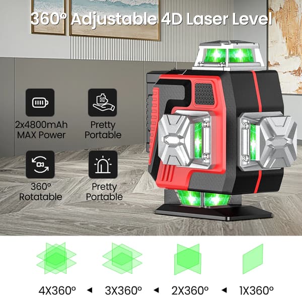 Lasernivå, 360-graders täckning, lång batteritid, plastlåda