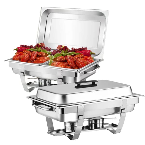 Chafing Dish Sæt, Fødevaregodkendt Rustfrit Stål, 23 x 14 x 12 tommer, 9 L Kapacitet, 2 Stykker, Rektangulær Form