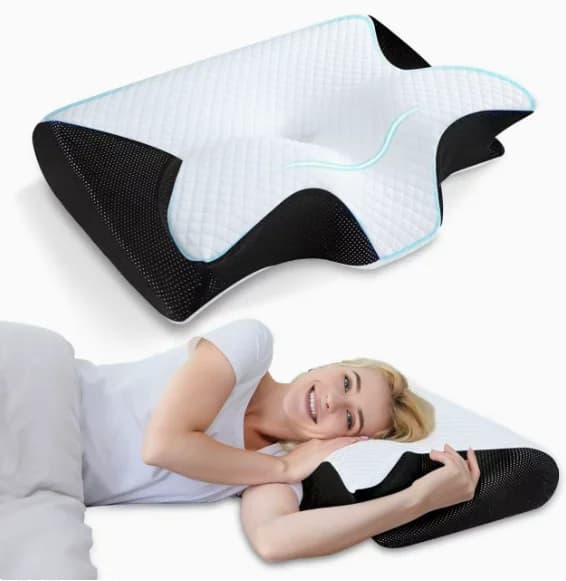 Nakkepude, Ergonomisk Design, Memory Foam Konstruktion,32x62cm-b, sort