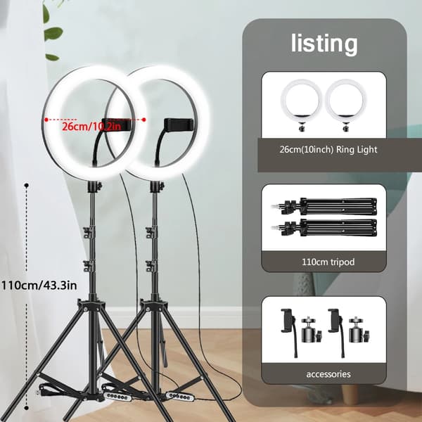 Ring Light, Justerbar Lysstyrke, USB-Drevet,2 Sæt