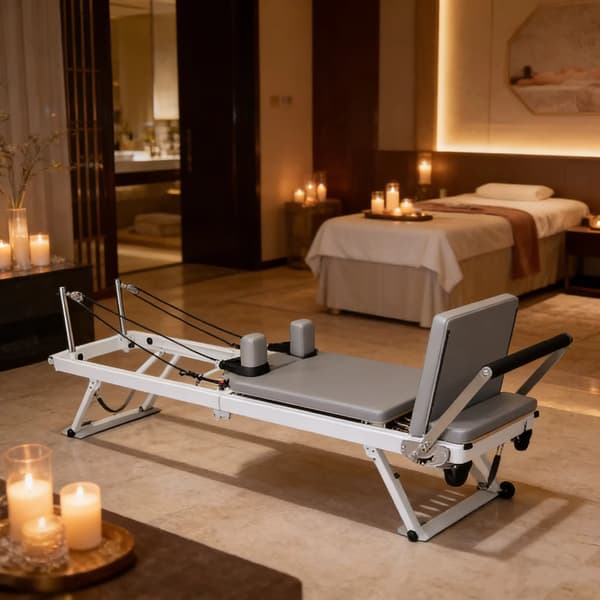 Fällbar Pilates Reformer Maskin, Justerbart Motstånd, Hållbart Stål,Beige set tilläggsbräda