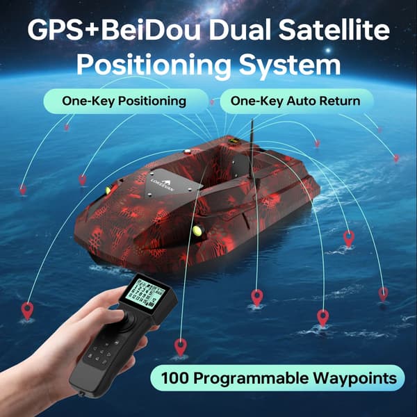 Bait Boat, GPS Positionering, Dobbelt Batterisystem,D50E Sort Rød