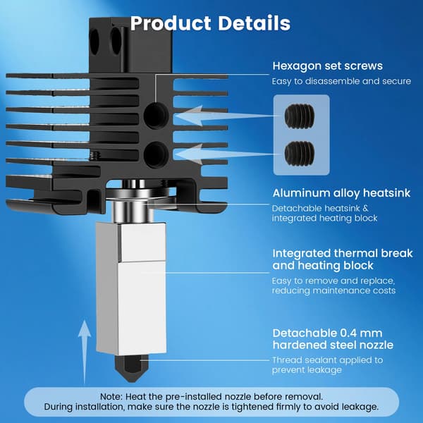 Hotend Kit, Nem Installation, Høj Temperatur Modstand,sort