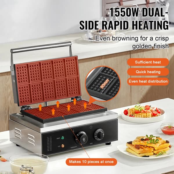 Vaffeljern, 1550W Effekt, Non-Stick Overflade,10P