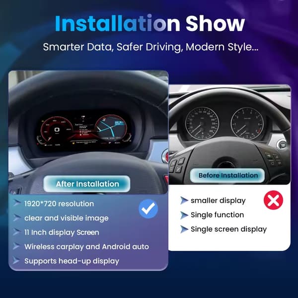 Carplay, Digital Instrument Cluster, Kompatibel med BMW 3 Series E90 E91 E92 E93, 11-tums skärm, E90 E91 E92 (Med CarPlay)