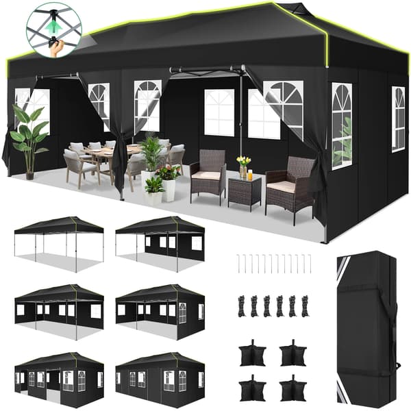 Foldbart Gazebo, Pop-Up Design, Vandtæt Stof,Sort