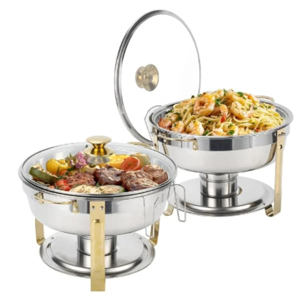 Chafing Dish, Rostfritt Stål, Rund Design,2 Pcs