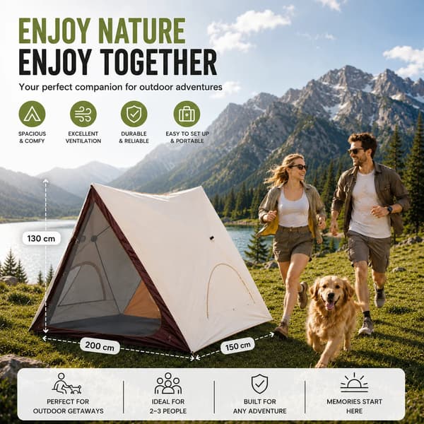Utomhus Campingtält, 201T Polyesterfiber, Triangulär Formdesign, Lämplig för 2-3 Personer, Glasfiberstänger, UV-skydd 50+