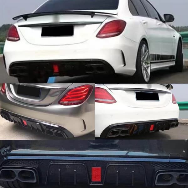 Bageste kofanger diffuser, kompatibel med AMG-Line modeller, inkluderer udstødningsrør,SORT