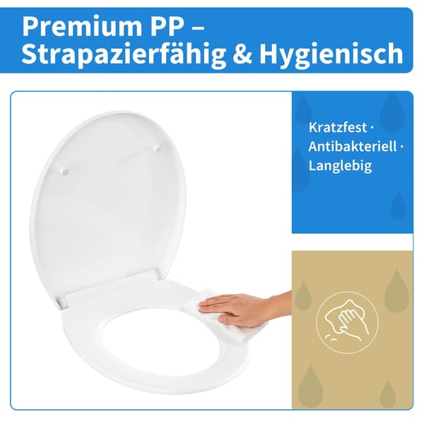 Toiletlåg, blød lukning, hurtig frigivelsesfunktion,HVID
