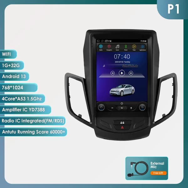 Carplay, Multimediaafspiller, 9,7" Touchscreen, Understøtter 4G-forbindelse,P1-4Core-1G 32G