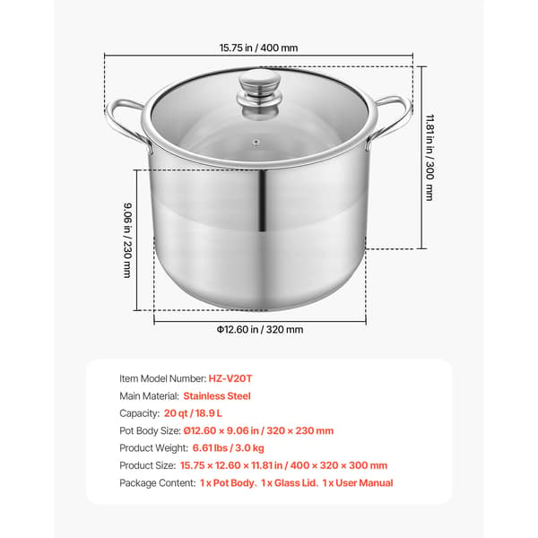 Grytan, 304 rostfritt stål, flerskiktskompositbotten,16QT