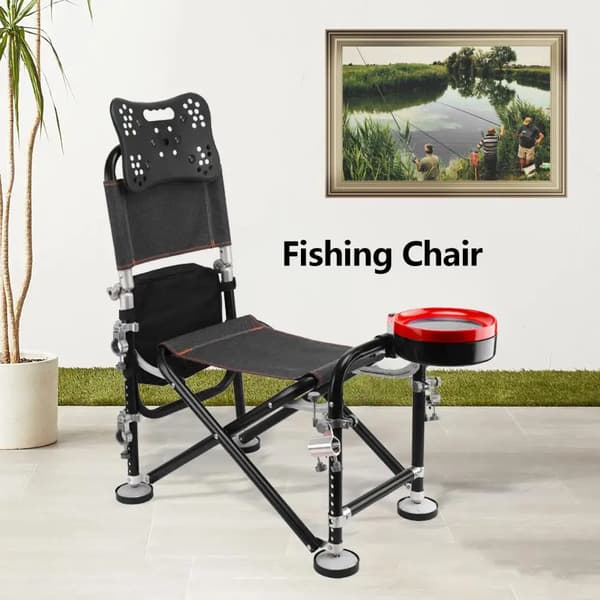 Fiskestol, Justerbar Höjd, Fällbart Ryggstöd,Svart