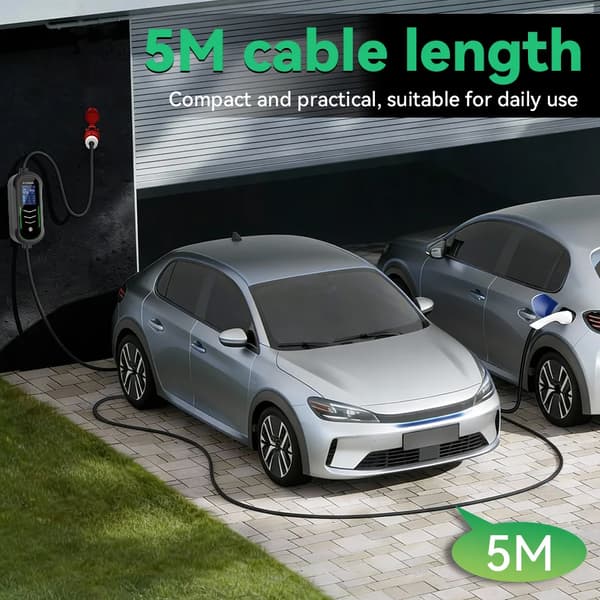 EV-laddare, 5M kabel, justerbar ström,11KW 16A 5M, Typ2