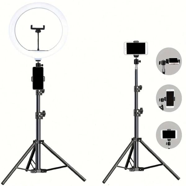 LED Ring Light, 10 tum diameter, justerbart stativ, dimbar ljusstyrka, USB-strömkälla, CE-certifierad