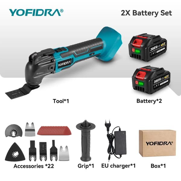 Oscillerande Multiverktyg, 6 Hastighetskontroll, Hög Effektprestanda,2x3.0Ah Batteri Set
