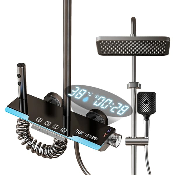 Termostatisk brusesystem, LED-display, regnbruserhoved,Digital Ambient Lig