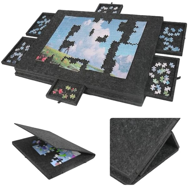 Pusselbräda, Tipperbar Design, 6 Lådor Organisation,MÖRKT GRÅ