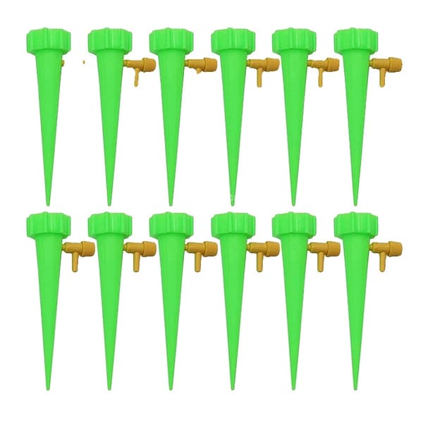 Droppbevattningssystem, Automatisk Vattning, Justerbar Flödeskontroll,12PCS-Grön