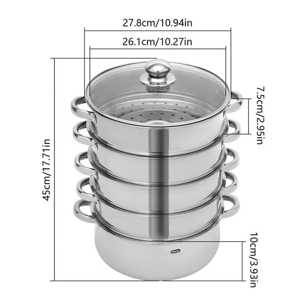 Ångkokare, 5-lagers konstruktion, glaslock,28cm