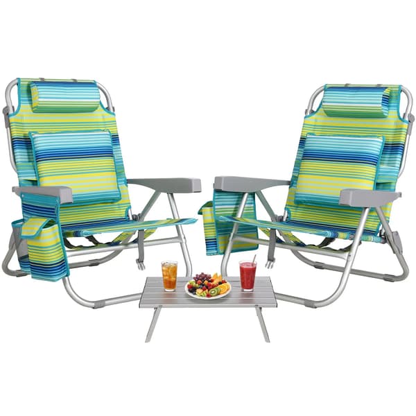 Strandstolset, Fällbar Design, Justerbart Ryggstöd,Grön 3 st H 80cm