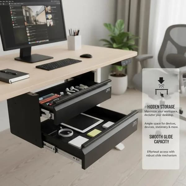 Under-bordslåda, kompakt dold förvaring, rostbeständig design,svart