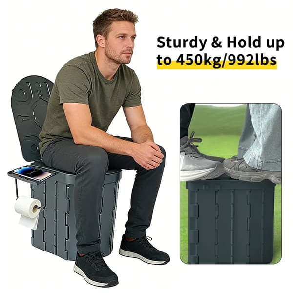 Campingtoilet, Ergonomisk Design, Letvægts og Bærbar,sort