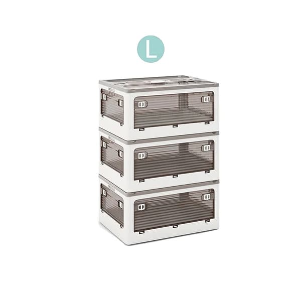 Förvaringslåda, Stapelbar, Fällbar Design,Vit-L-3