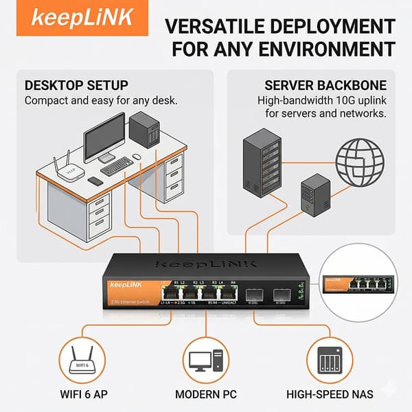 Switch, 6-porte, Multi-Gigabit kapacitet,4x2.5GbE 1x10G SFP
