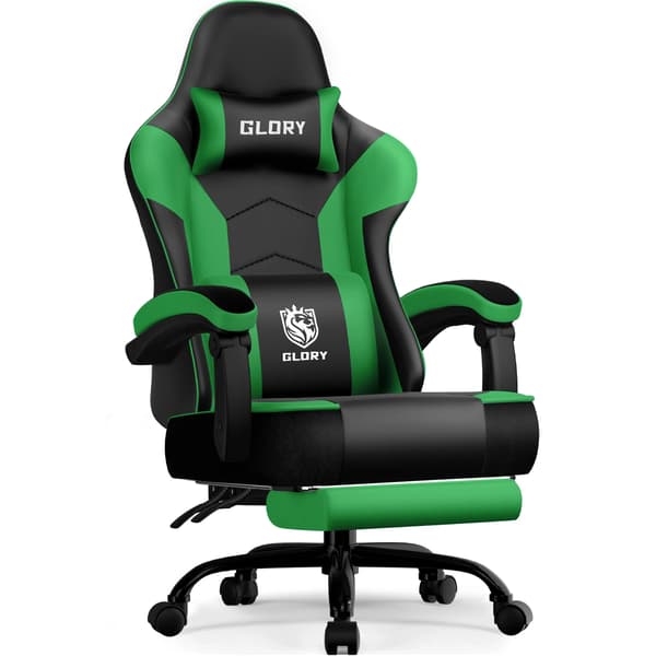 Gaming Stol, Ergonomisk Design, Justerbar Tilbagelæning,grøn
