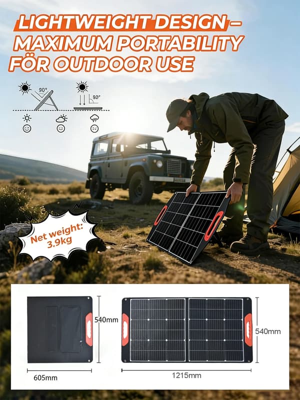Solpanel, Bärbar Fällbar Design, Hög Effektivitet,1Pcs 100W Panel
