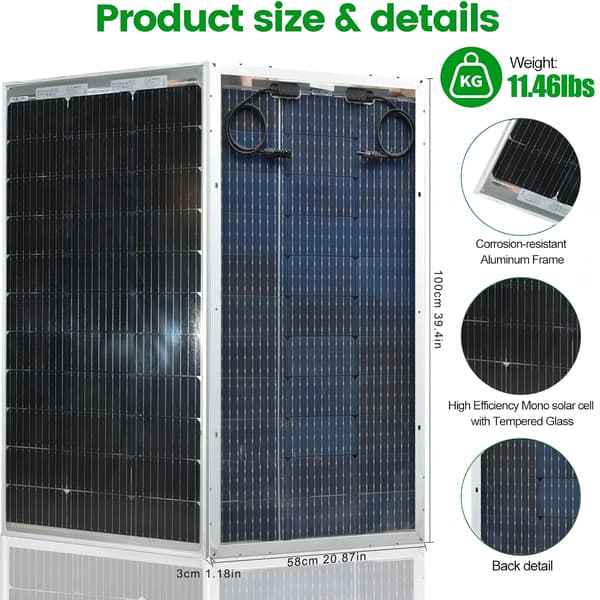 Solpanel, Hög Effektivitet, Hållbar och Väderbeständig,2st 100w panel