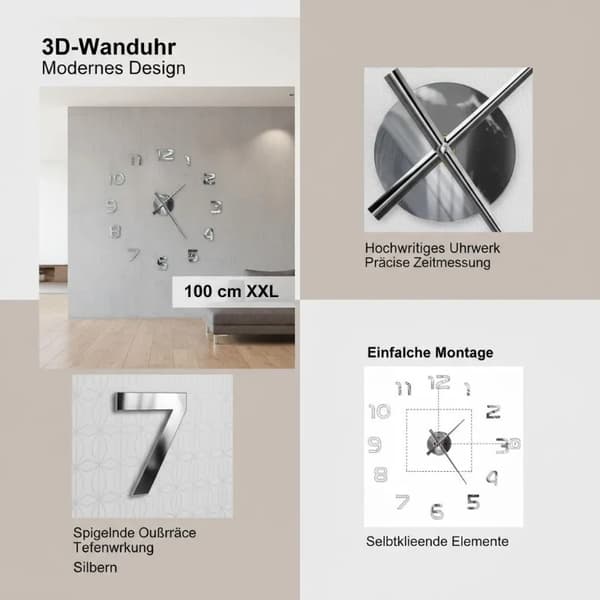 3D Vægur, Moderne Design, Stille Drift,hær grøn