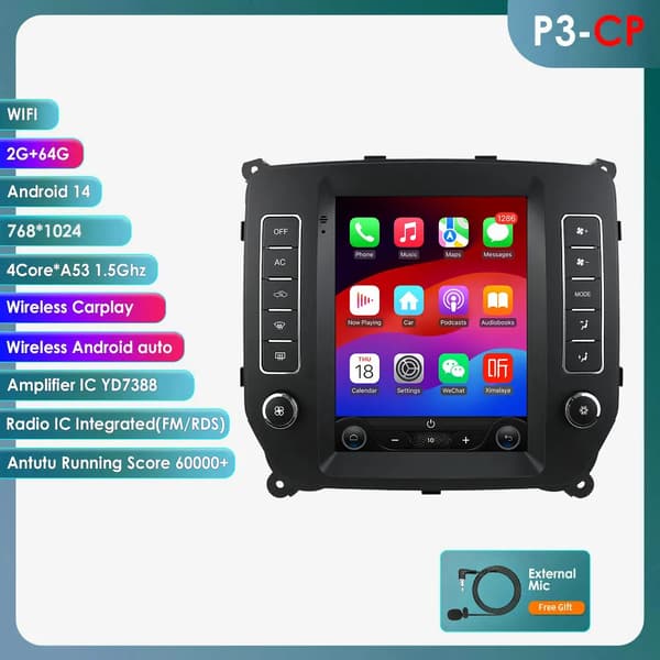 Bil Multimedia Afspiller, Touchscreen, Navigationssystem, kompatibel med GMC Sierra 2014-2019,P3CP