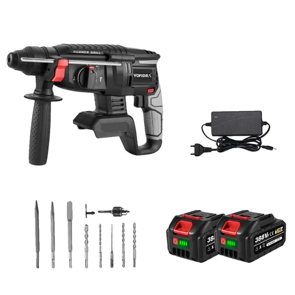 Rotationshammare, 1680W Effekt, Multifunktionell Kapacitet,2XBattery Set-D