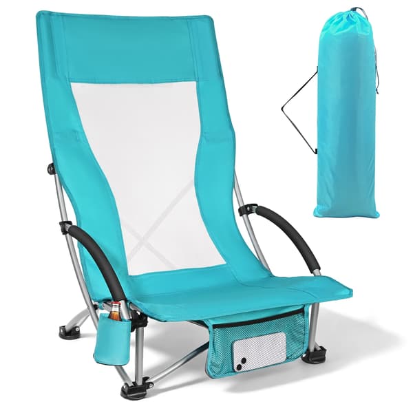 Strandstol, Fällbar Design, Bekväm Nätrygg,Blå