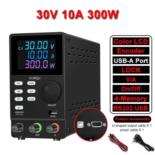 Strømforsyning, Programmerbar, USB og RS-232 Kommunikation,30V 10A 300W RS232