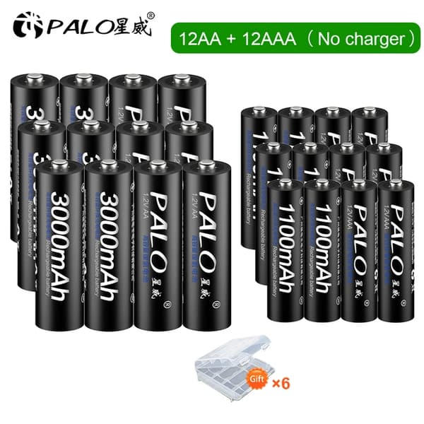 Genopladelige batterier, NiMH, smart oplader,12AA og 12AAA