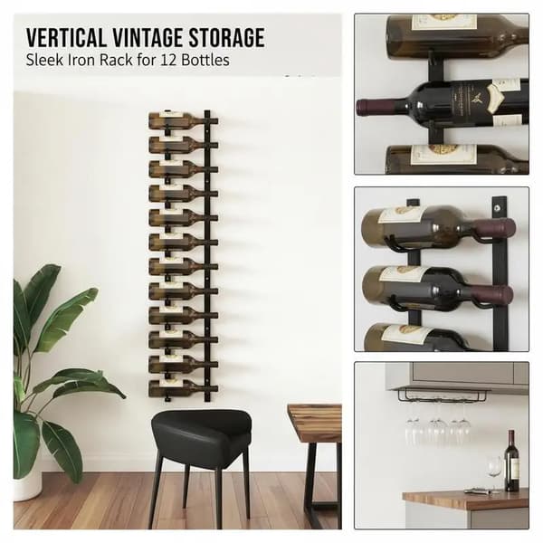 Vinhylla, Väggmonterad Design, Rymmer 12 Flaskor,svart