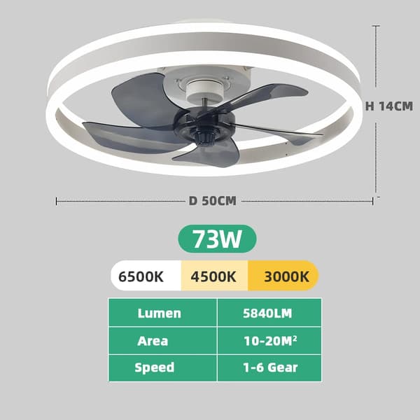 Takfläktlampa, Smart Kontroll, 6 Hastighetsinställningar,VIT