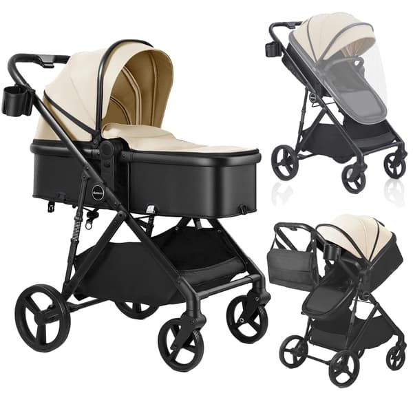 Barnvagn, Justerbart Ryggstöd, Stort Förvaringskorg,khaki