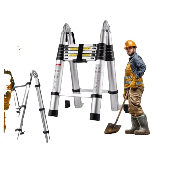 Teleskopstige, Rustfrit Stål, Multifunktionelt Design,1.9 + 1.9m Foldestige