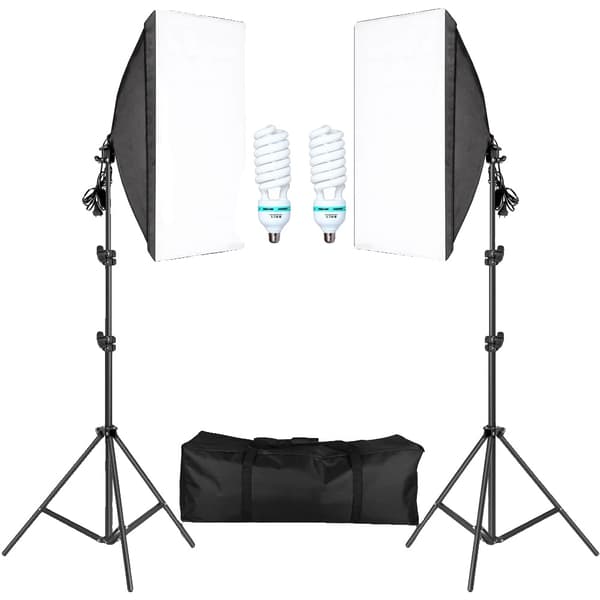 Softbox belysningskit, justerbar stativ, E27 kompatible pærer,135W pærer