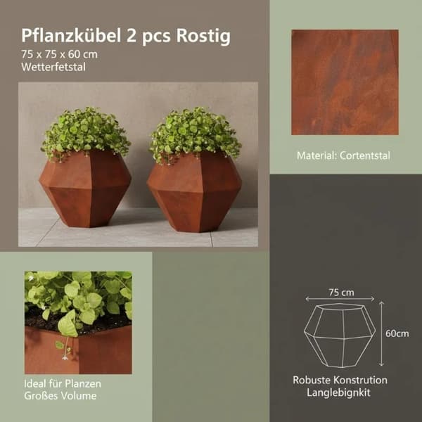 Planterare, Metallkonstruktion, Rustik Design,Mörk khaki