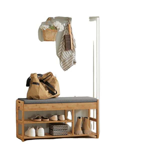 Sko-bänk, Bekväm Kudde, Stabilt Bambu-design,Ljus Kaffe