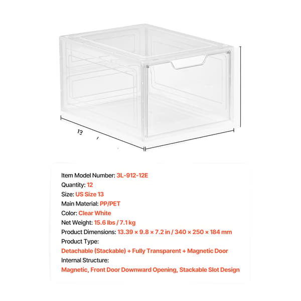 Skoopbevaringskasser, Stabelbart Design, Magnetlukning,12Pack Hvid