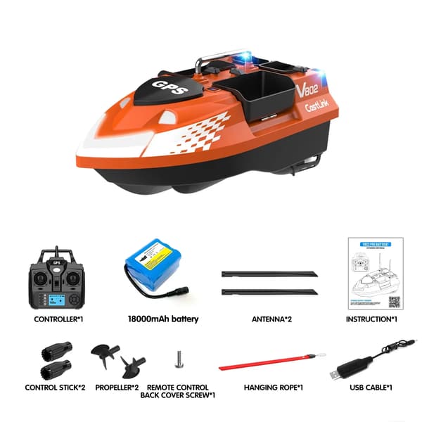 Bait Boat, GPS Navigation, 500m Rækkevidde,18000mAh-Orange