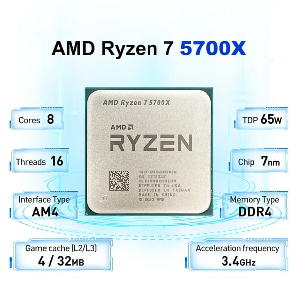 Processor, Socket AM4, 8 Kerner, 16 Tråde, 3.4GHz Basis, 4.6GHz Boost