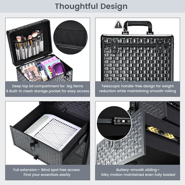Makeup Train Case, Rullende Design, Rummelig Opbevaring,sort